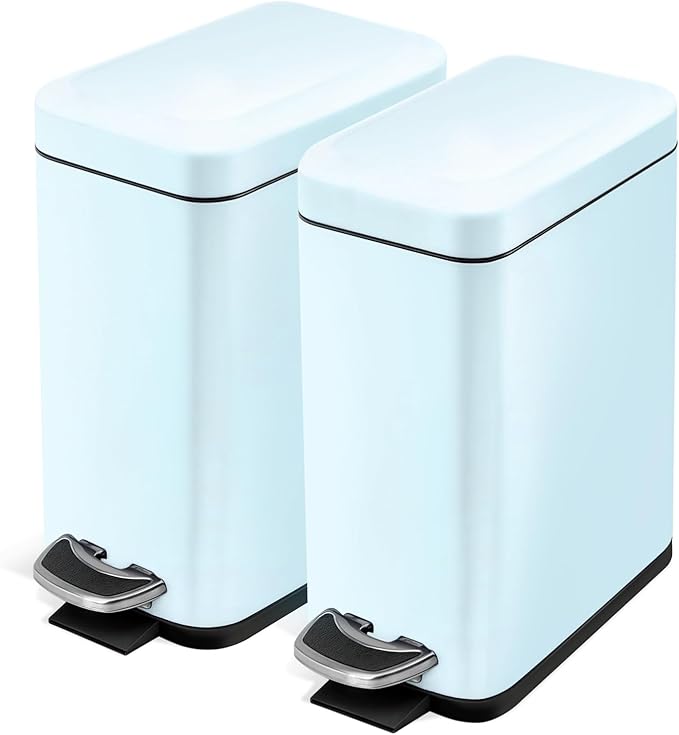 Home Zone Living 2-Pack 1.3 Gallon Small Powder Blue Bathroom Trash Can by HomeZoneLiving