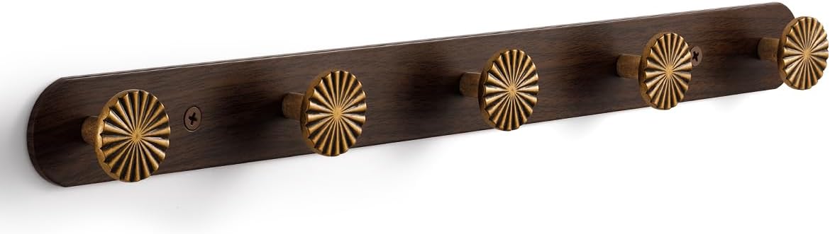 1 Pack Coat Rack Wall Mounted Antique Brass Wood Towel Hooks by JIASENBAO