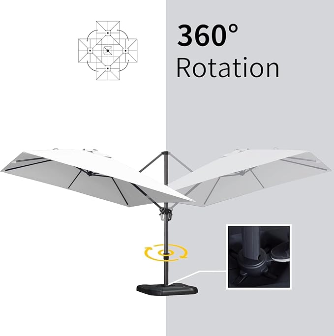 PURPLE LEAF 9' X 11.5' Patio Umbrella with Base Outdoor Cantilever Rectangle Umbrella Offset Umbrella with 360-degree Rotation for Garden Deck Pool Patio White - Image 7