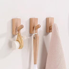 HomeDo 4Pack Adhesive Wall Hooks Hat Rack, Wooden Coat Hooks Wall Mounted - Image 4