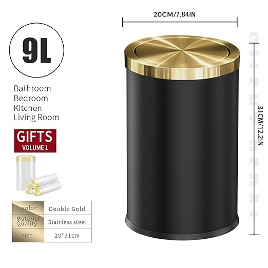 9L/2.4GAL Black Bathroom Trash Can, Garbage cans - Image 7