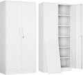 Yizosh Metal Garage Storage Cabinet with 2 Doors and 5 Adjustable Shelves - 71" Steel Lockable File Cabinet,Locking Tool Cabinets for Office,Home,Garage,Gym,School (White) by Yizosh