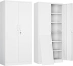 Yizosh Metal Garage Storage Cabinet with 2 Doors and 5 Adjustable Shelves - 71" Steel Lockable File Cabinet,Locking Tool Cabinets for Office,Home,Garage,Gym,School (White) by Yizosh