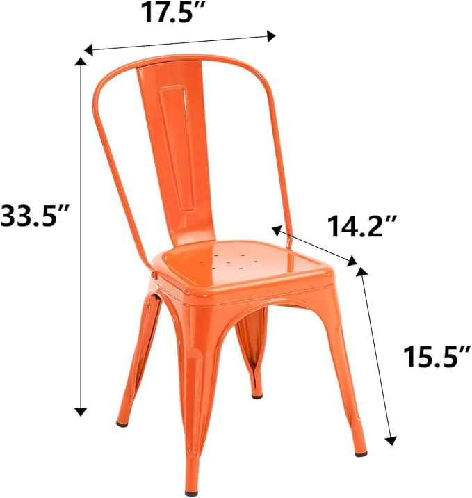 Nazhura Metal Dining Chair Farmhouse Tolix Style for Kitchen Dining Room Café Restaurant Bistro Patio, 18 Inch, Stackable, Waterproof Indoor/Outdoor (Sets of 4) (Orange, Steel Seat) - Image 3