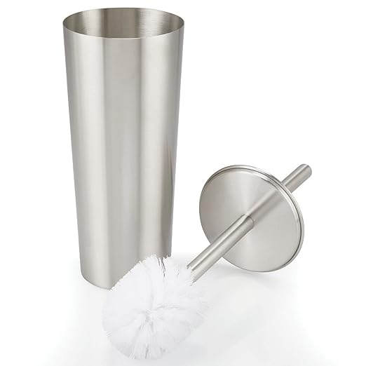 mDesign Metal Freestanding Slim Toilet Bowl Brush and Holder + Rectangle Narrow - Image 8