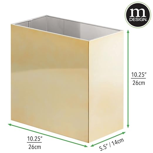 mDesign Small Steel Rectangular 2.4 Gallon/9.1 Liter Trash Can, Waste Basket - Image 3