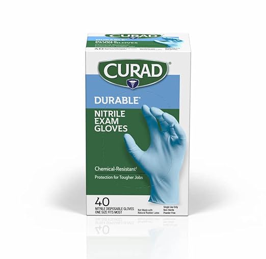 Curad Nitrile Exam Gloves, Powder Free, Chemical Resistant, One Size Fits Most by Curad