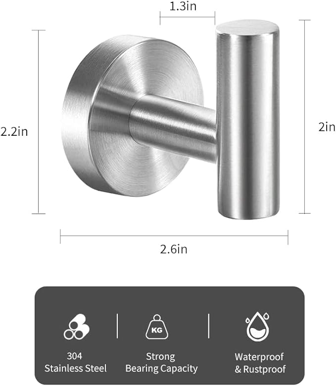 Vuzvuv 2-Pack Silver Brushed Nickel Towel Hooks, SUS304 Stainless Steel - Image 2