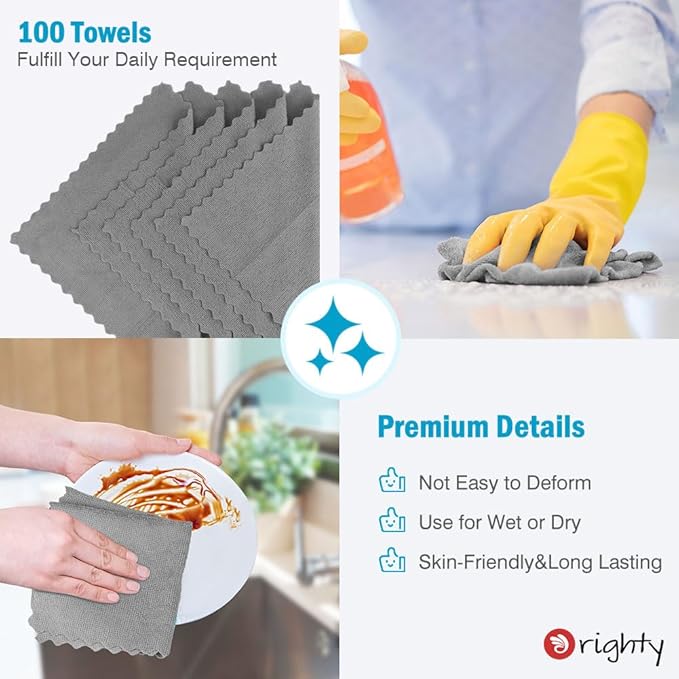 Orighty Grey Microfiber Cleaning Cloth, 100 Pack Highly Absorbent Cleaning - Image 5
