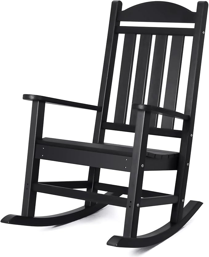 Devoko HDPE Rocking Chair Plastic Outdoor Indoor Patio Rocker Chair High Back All Weather Rocker for Patio Backyard Porch Garden (Black) by DEVOKO