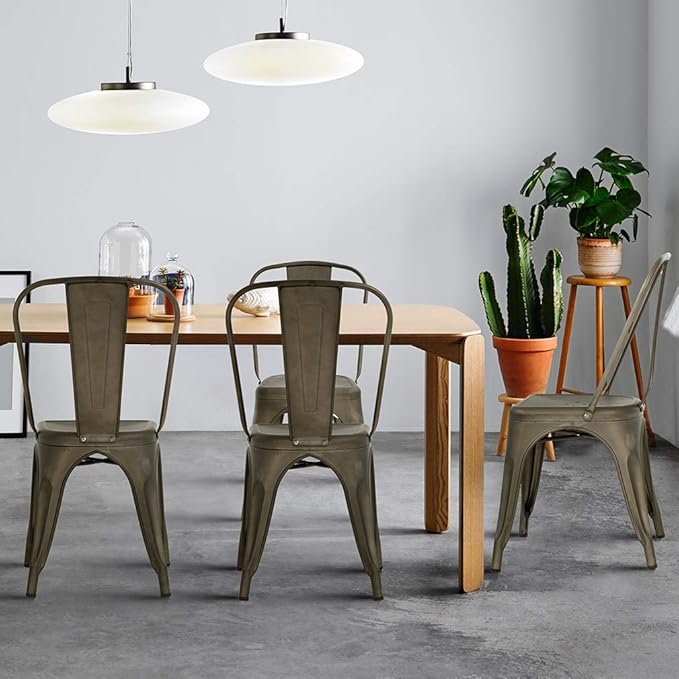 FDW Metal Chair Dining Chair Set of 4 Patio Chair Home Kitchen Chair 18 Inch Seat Height Dinning Room Chair Stackable Metal Bar Chairs Indoor Outdoor Chairs Tolix Bar Side Chair Dining Chair - Image 5