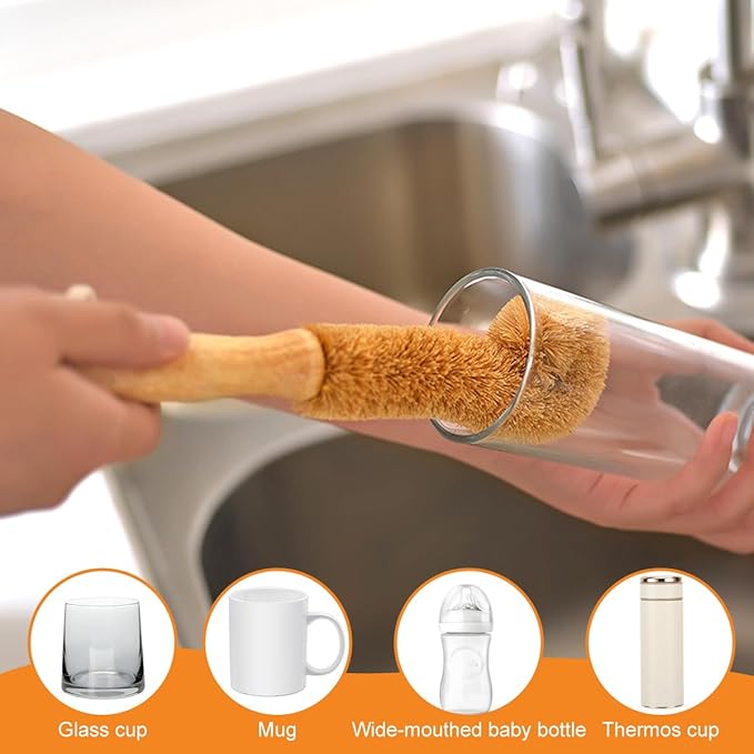 1Pcs Coconut Fibre Brush with Natural Wooden Handle Hangable Kitchen - Image 4