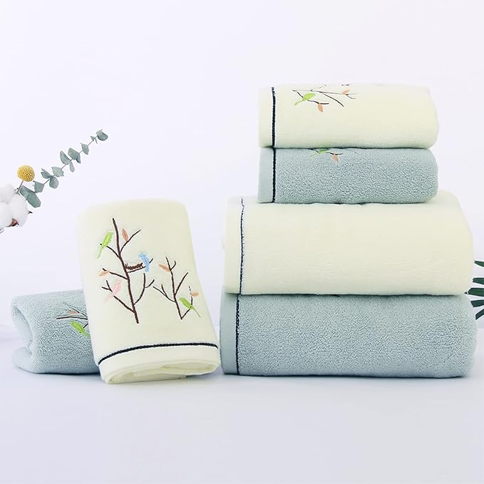 Pidada Hand Towels Set of 4 Embroidered Bird Tree Pattern 100% Cotton Absorbent - Image 4