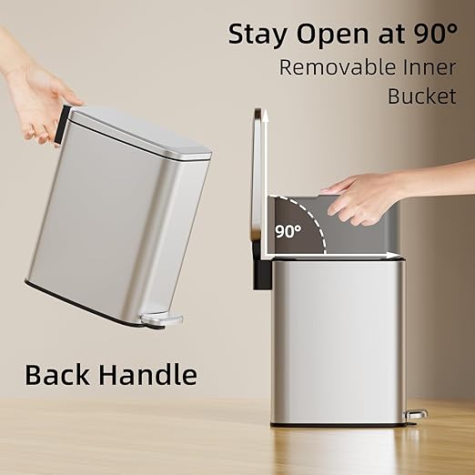 Small Bathroom Trash Can with Lid Soft Close, Step Pedal, 6L / 1.6 Gal - Image 5