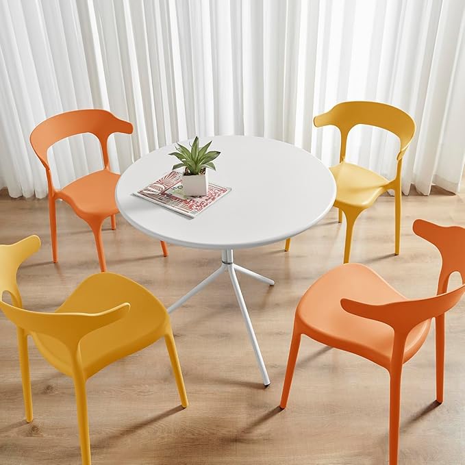 Modern Stackable Dining Chair Set, No Assembly, Plastic Chair, Patio Chair, Suitable for Indoor and Outdoor Cafes and Restaurants, Set of 4 (Mustard Yellow) - Image 5