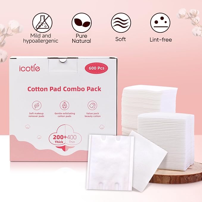 600 PCS Square Cotton Pads, Soft and Lint-Free, Includes 400 Ultra-Thin and 200 - Image 4