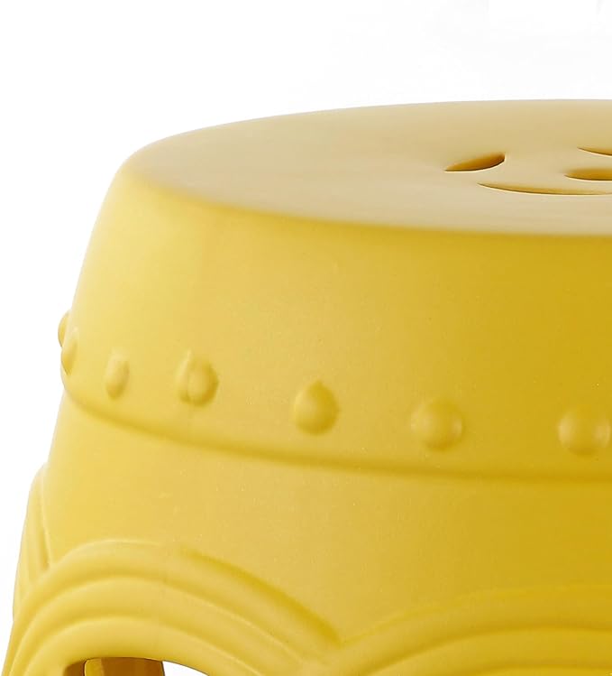 JONATHAN Y TBL1022E Lucky Coins 16" Chinese Ceramic Drum Indoor/Outdoor Garden Stool Bohemian, Coastal, Cottage, French Country, Traditional, for Living Room, Garden Room, Patio, Matte Yellow - Image 7
