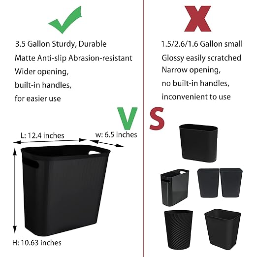 rejomiik Small Trash Can, 3.5 Gallon Garbage Can Slim Waste Basket Plastic - Image 3