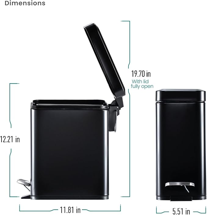 Home Zone Living 3-Pack 1.3 Gallon Small Black Bathroom Trash Can - Image 7
