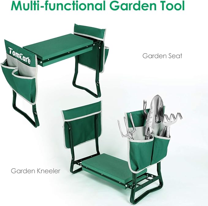TomCare Upgraded Garden Kneeler Seat Widen Soft Kneeling Pad Garden Stools Garden Bench with 2 Large Tool Pouches Outdoor Foldable Gardening Gifts for Women Men Gardeners, Green - Image 5