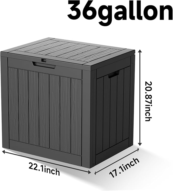 EasyUp 36 Gallon Outdoor Storage Box Waterproof, Resin Outdoor Deck Box, Deck Boxes for Garden Tools Equipment and Cushions (Black) - Image 2