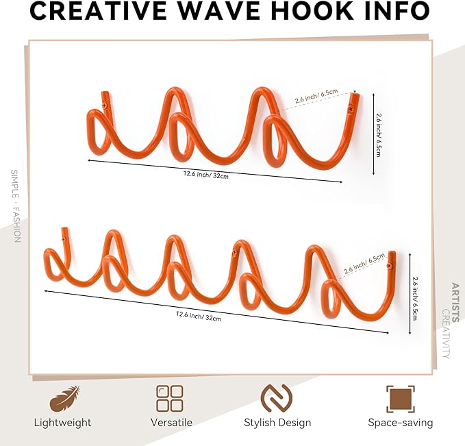 Coat Rack Wall Mount, Creative Wave Wall Hooks 20KG Capacity, Easy Installation - Image 2
