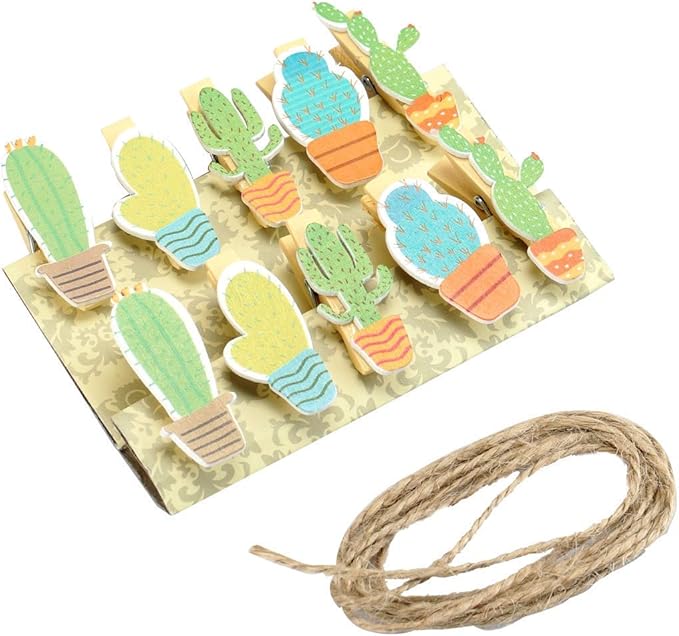 50pcs Cactus Wooden Photo Clips Pegs Clothespins Note Memo Card Holder - Image 6