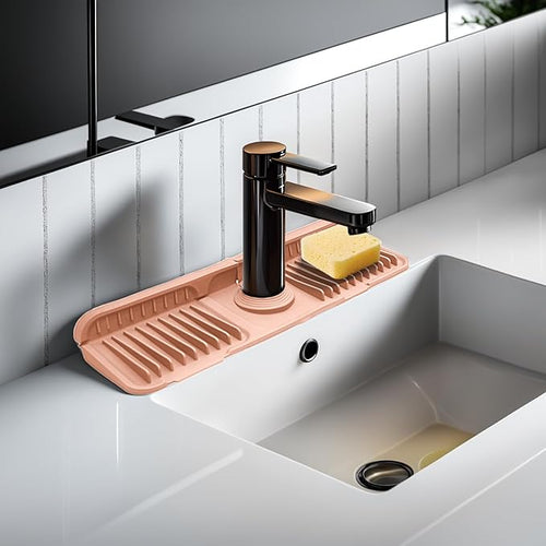 14.5" Pink Silicone Faucet Mat for Kitchen Sink – Button Style Faucet Drip by Unknown
