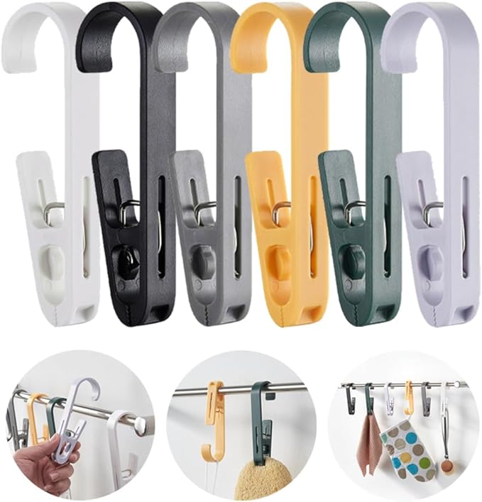 6Pcs Laundry Hooks with Clips Hanger Closet Organizer Clamps Hanging Socks Boot by DEFRKO