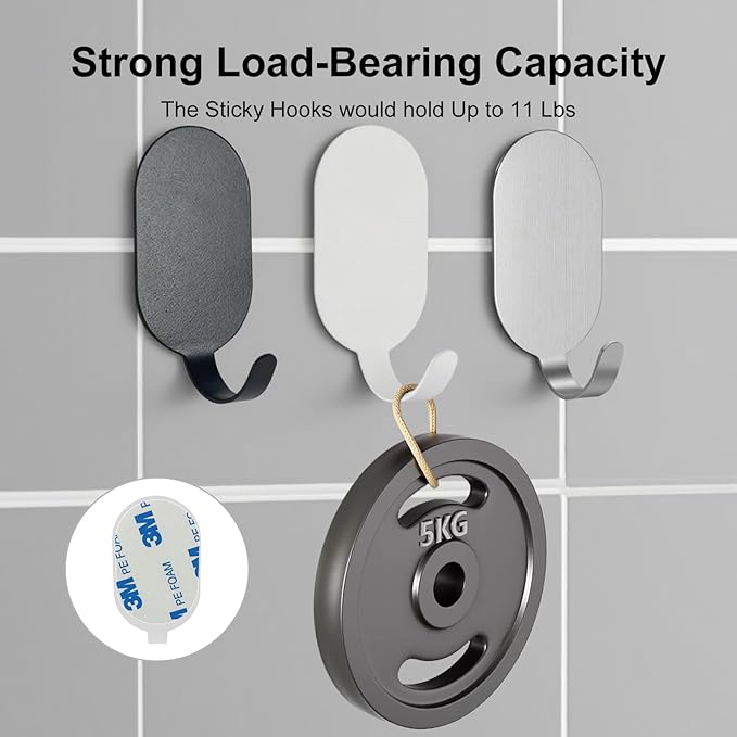 Sticky Adhesive Hooks for Hanging, Stainless Steel Hooks, Key Hooks, Towel Hooks - Image 6