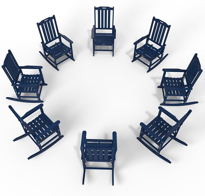 Oversized Rocking Chair Set of 8, Outdoor Rocking Chair for Adults, All Weather Resistant Porch Rocker for Lawn Garden, Navy Blue by THOEOE