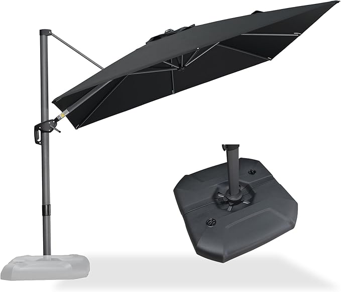 PURPLE LEAF 9 Feet Square Cantilever Umbrella Patio Umbrella with Base Outdoor Umbrella Aluminum Offset with 360-degree Rotation for Garden Deck Pool Patio Black by PURPLELEAF