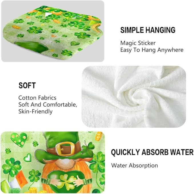 St Patrick's Day Hand Towels, 2 Packs Clover Leaves Spring Bathroom Hand Towels - Image 3