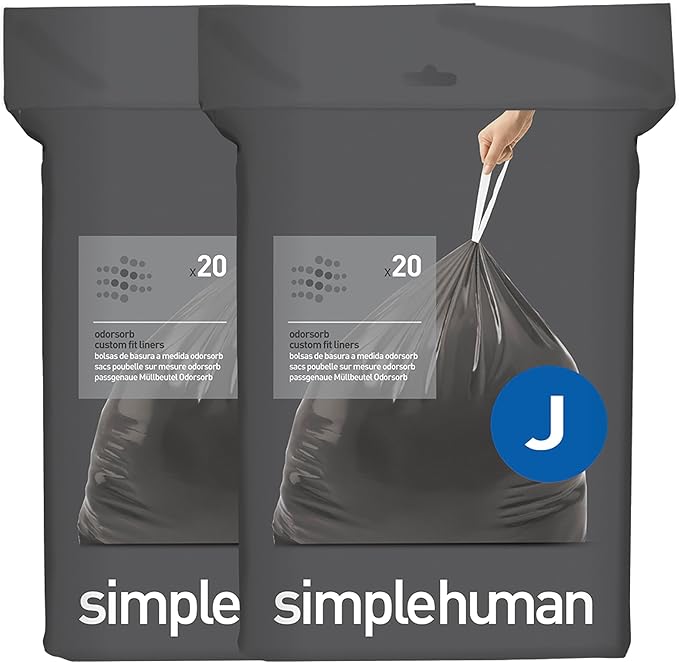 simplehuman Code J 40 Count, Genuine Odorsorb Custom Fit Liners, Drawstring by Simplehuman