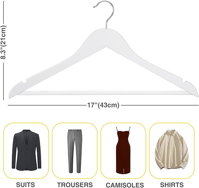 White Wooden Hangers 30 Pack Slim Coat Hangers - Image 7