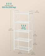 SONGMICS 5-Tier Metal Storage Rack, Shelving Unit with X Side Frames, Dense Mesh, 12.6 x 23.6 x 57.3 Inches, for Entryway, Kitchen, Living Room, Bathroom, Industrial Style, Cloud White UBSC165W01 - Image 3