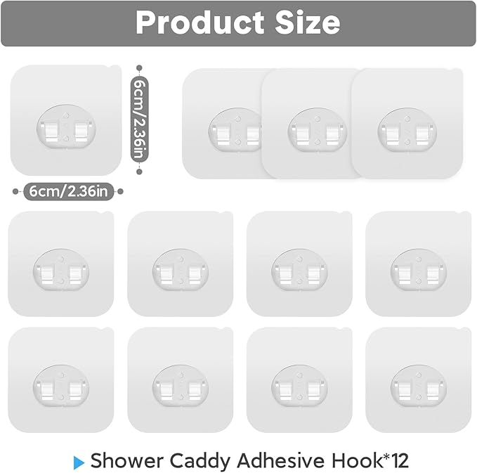 Lsnisni 12 Pack Clear Plastic Shower Caddy Adhesive Hooks, Strong Adhesive - Image 2