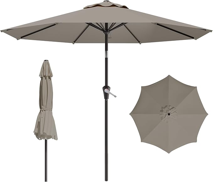 AreShark 9 FT Patio Umbrella for Outdoor, Outdoor Umbrella with Push Button Tilt and Crank, Outdoor Patio Umbrellas with 8 Sturdy Ribs for Market, Garden, Deck, Backyard, Pool (Mist Gray) by Unknown
