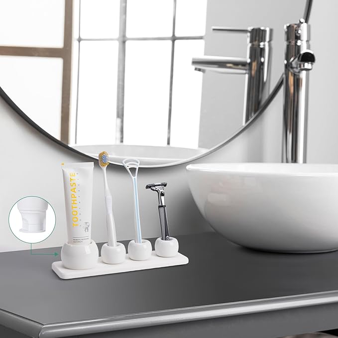 4 Pack Mini Ceramic Toothbrush Holder Stand - Image 3