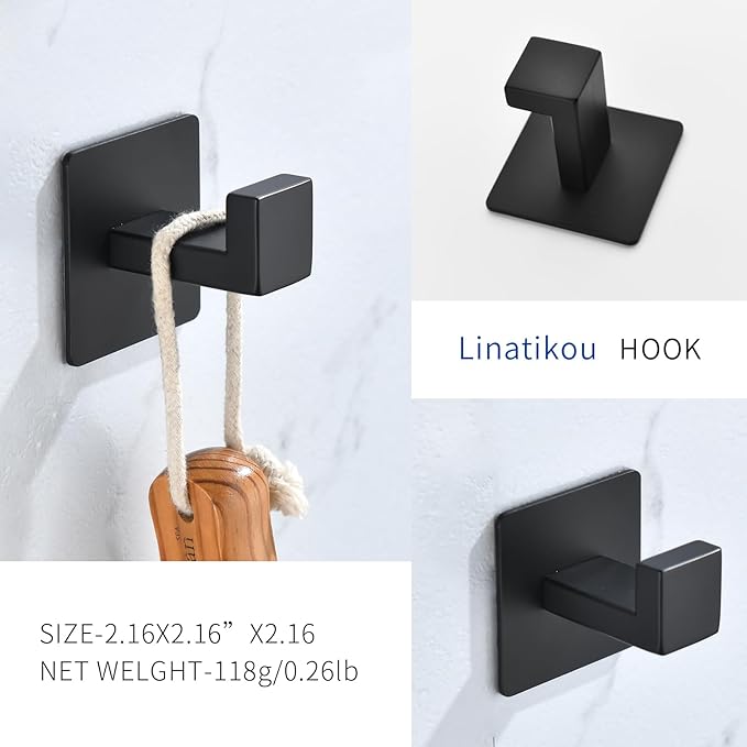 Matte Black Adhesive Hooks, Hats - Image 2