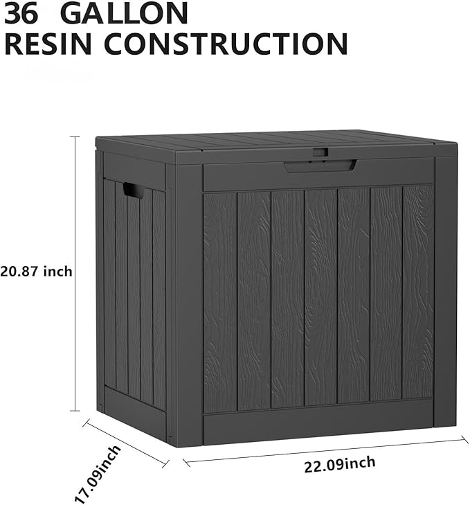 36 Gallon Outdoor Deck Box, Lockable Waterproof Outdoor Storage Boxes For Garden Tools,Indoor Cushions,Accessories Outside Storage Resin Weatherproof Container(Black) - Image 2