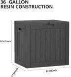 36 Gallon Outdoor Deck Box, Lockable Waterproof Outdoor Storage Boxes For Garden Tools,Indoor Cushions,Accessories Outside Storage Resin Weatherproof Container(Black) - Image 2