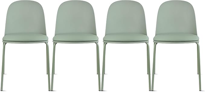 2xhome Modern Stackable Armless Dining Chair | Plastic Shell Seat with Metal Legs | Indoor or Outdoor Use | Home Kitchen Patio (4, Green, Padded Seat) by 2xhome