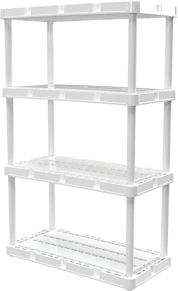 Gracious Living 4 Pack Light Duty Storage Shelves, Knect-A-Shelf 4-Shelf Ventilated Shelving Rack Organizer for Home, Garage, Basement & Laundry, White - Image 6