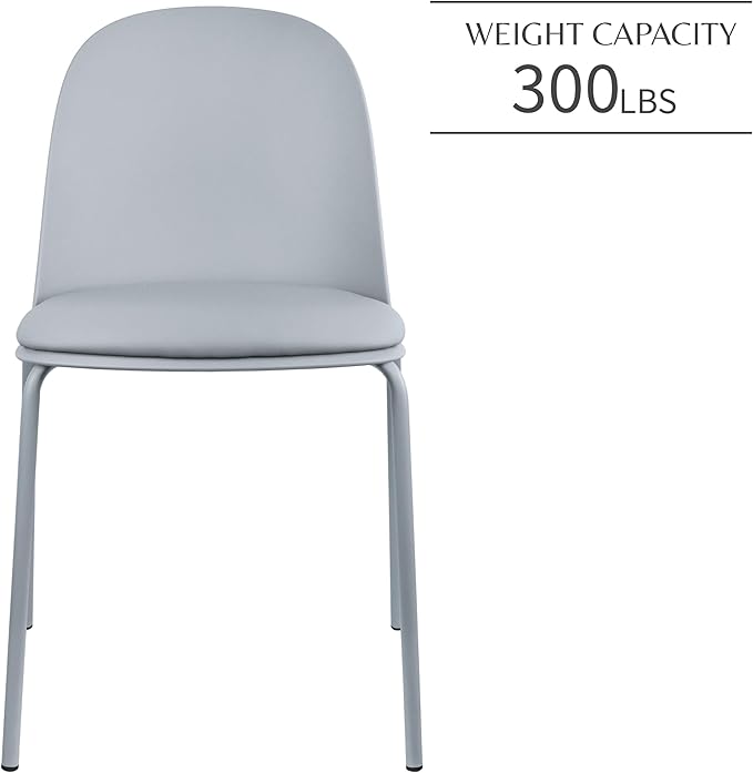 2xhome Set of 2 Modern Stackable Armless Dining Chairs, Plastic Shell Seat with Upholstered PU Leather CushionPadded Seat Metal Legs for Home Kitchen Patio Cafe, Gray - Image 5