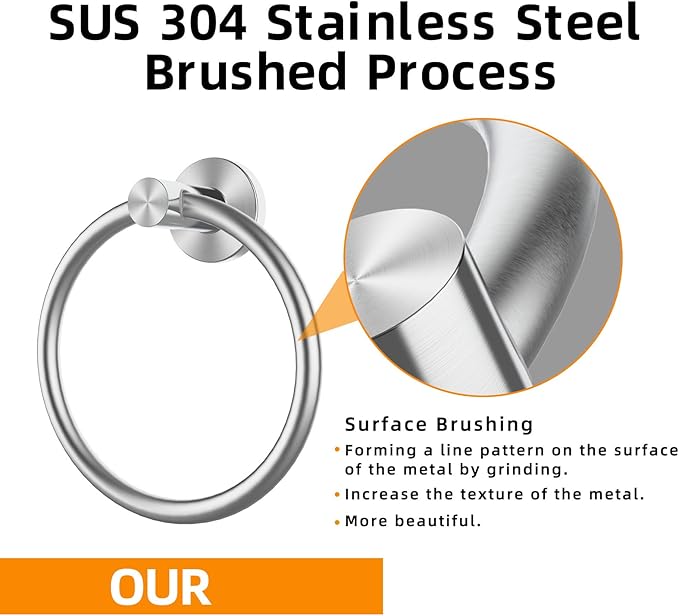 Brushed Silver Towel Ring 2Pack, SUS304 Stainless Steel Hand Towel Holder - Image 3
