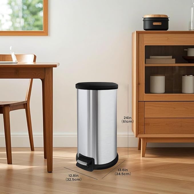 10 Gallon Stainless Steel Trash Can – Round Tall Design, Hands-Free Pedal - Image 2