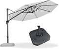 PURPLE LEAF 11 Feet Patio Umbrella with Base Outdoor Cantilever Round Umbrella Aluminum Offset Umbrella with 360-degree Rotation for Garden Deck Pool Patio Light White by PURPLELEAF