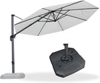 PURPLE LEAF 11 Feet Patio Umbrella with Base Outdoor Cantilever Round Umbrella Aluminum Offset Umbrella with 360-degree Rotation for Garden Deck Pool Patio Light White by PURPLELEAF