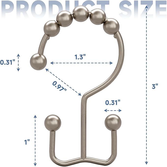 Titanker Shower Curtain Hooks Rings, Rust Resistant Metal Double Glide Shower - Image 4
